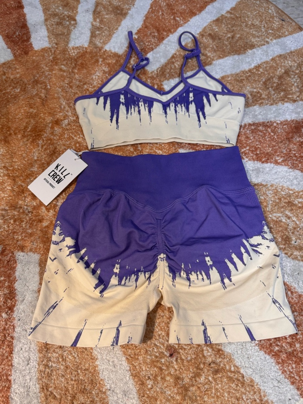 Kill Crew Purple & Cream Seamless Biker Short & Sport Bra Gym Set - Picture 4 of 8